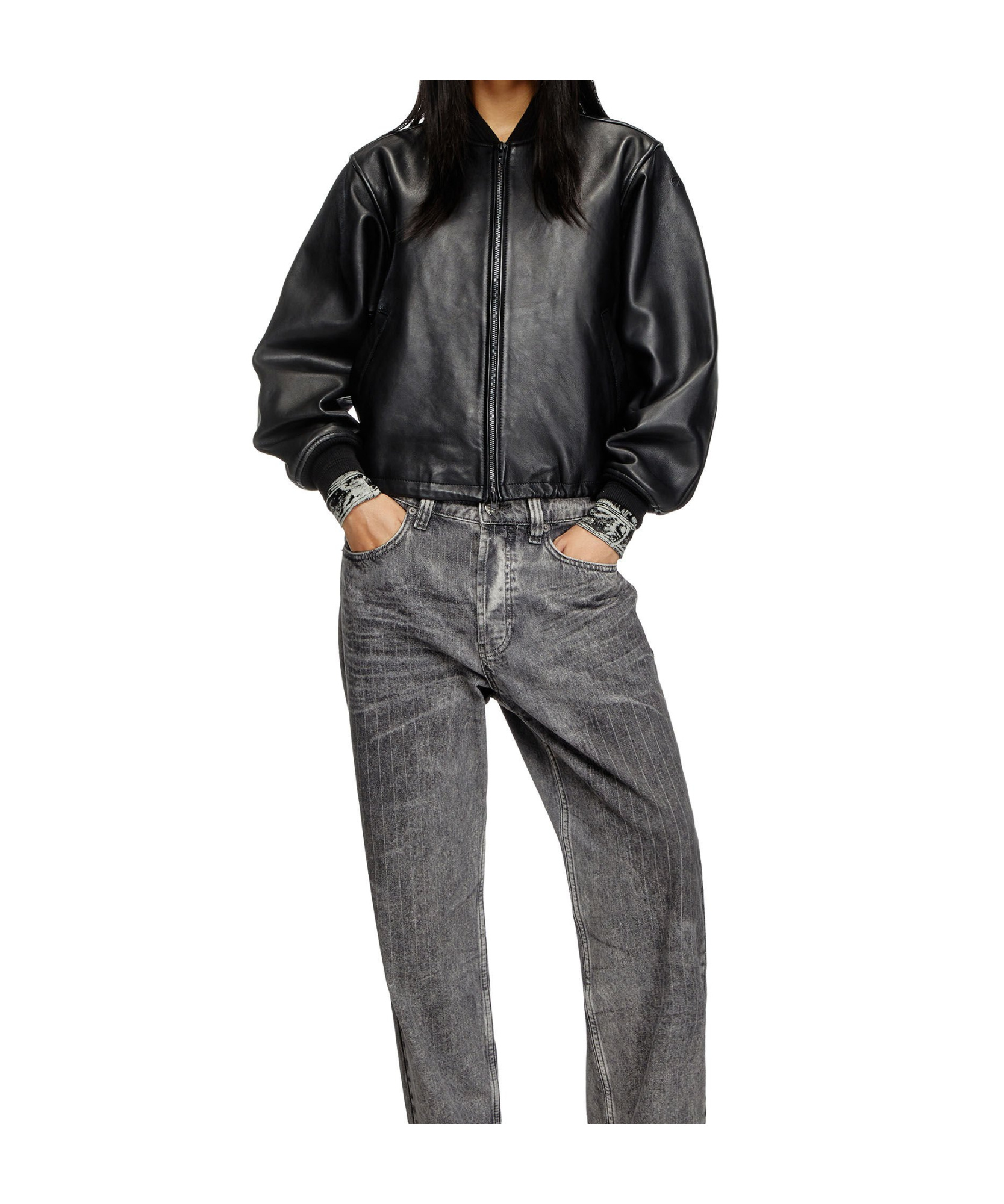 Shop Diesel L-ilyan Leather Jacket In Black