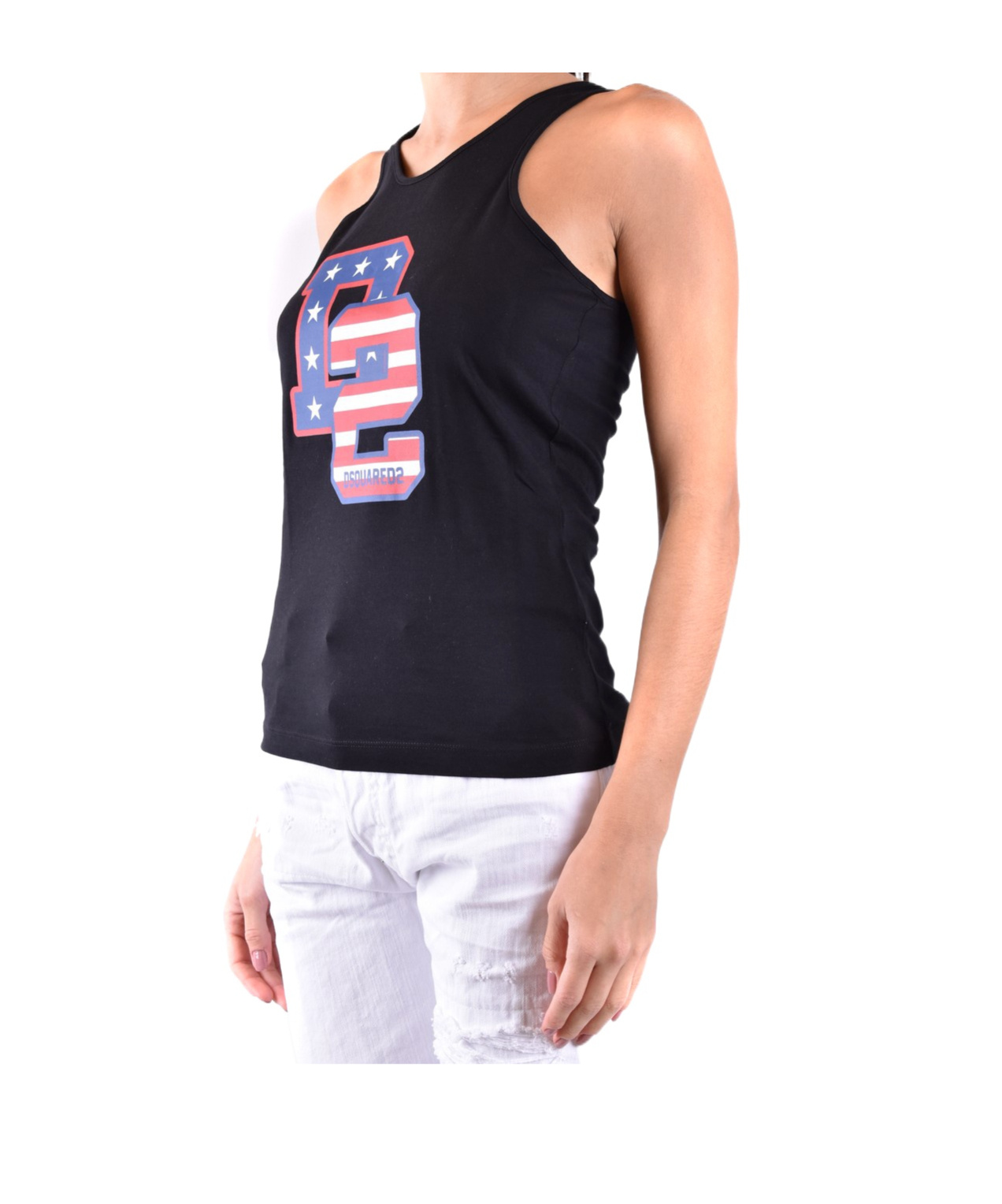 Dsquared2 Fitted Graphic Racerback Round Sleeveless Top In Black