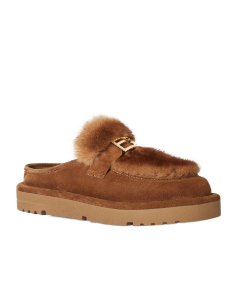 Fendi Apres Chic Brown Suede And Mink Sabots In Brown