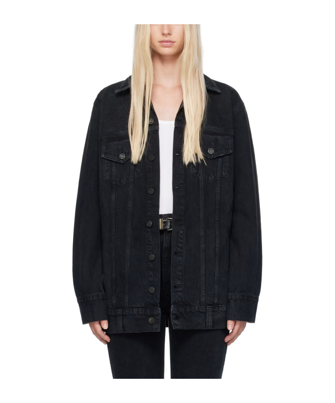 Shop Khaite Denim Coat With Buttons On The Front In Black