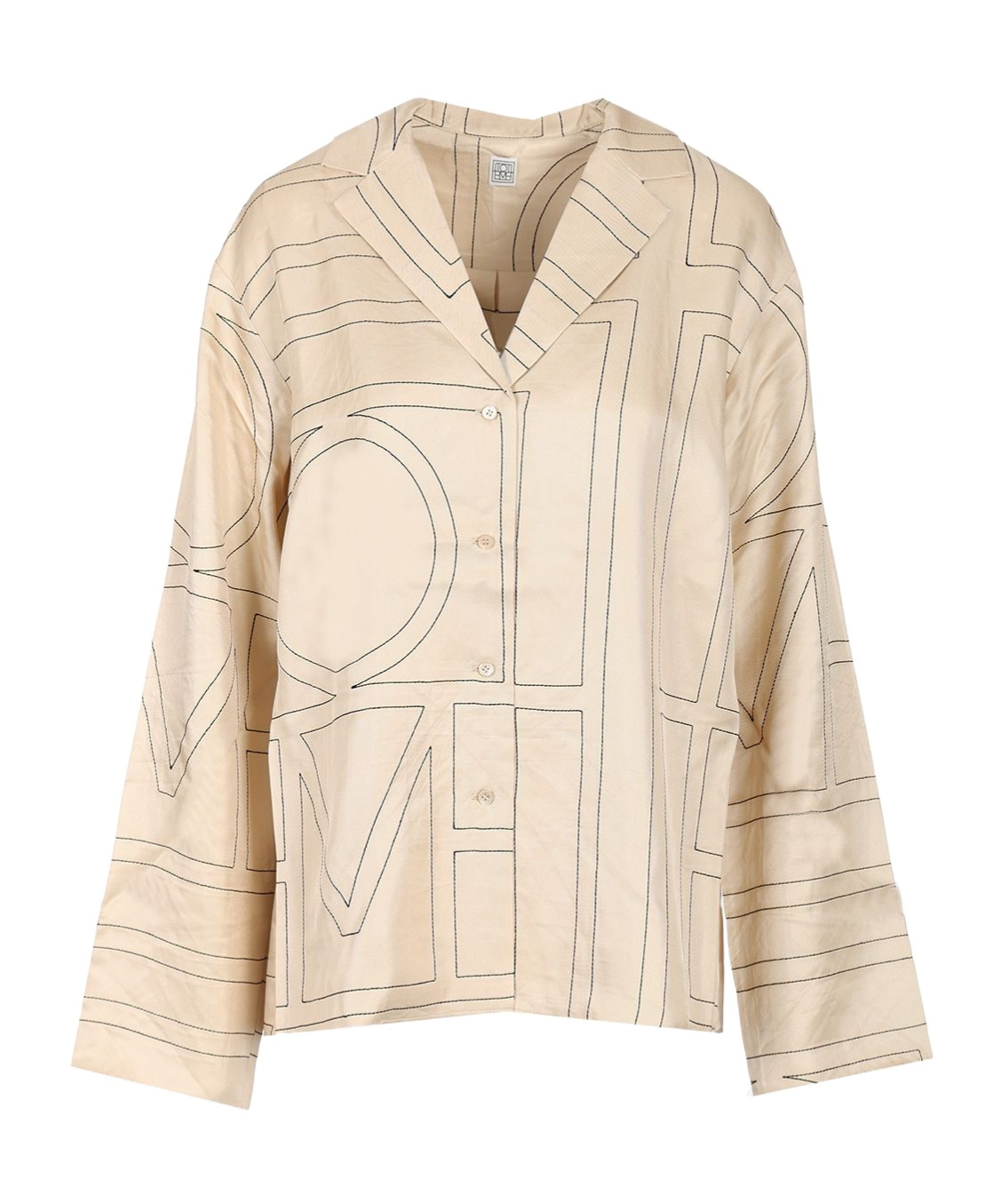 Totême Toteme Women's Ivory Monogram Monogram-embroidered Relaxed-fit Silk-twill Pyjama Top