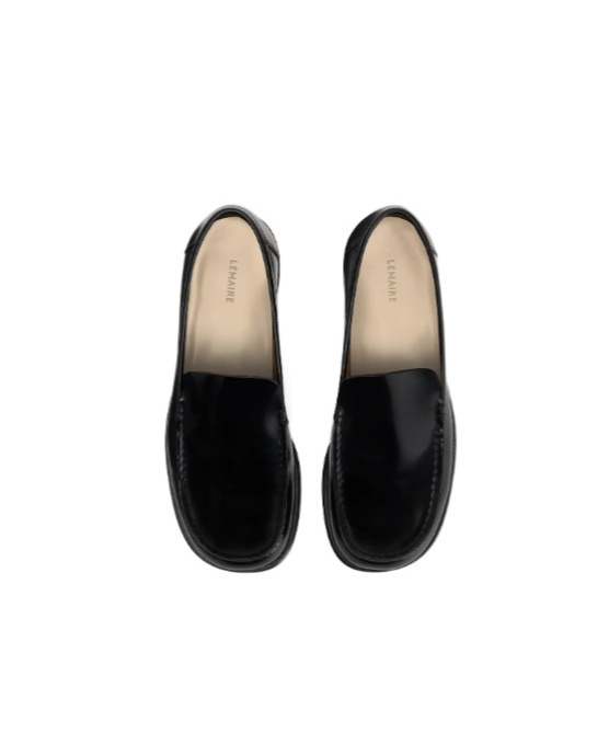 Lemaire Polished Leather Slip-on Shoes In Black