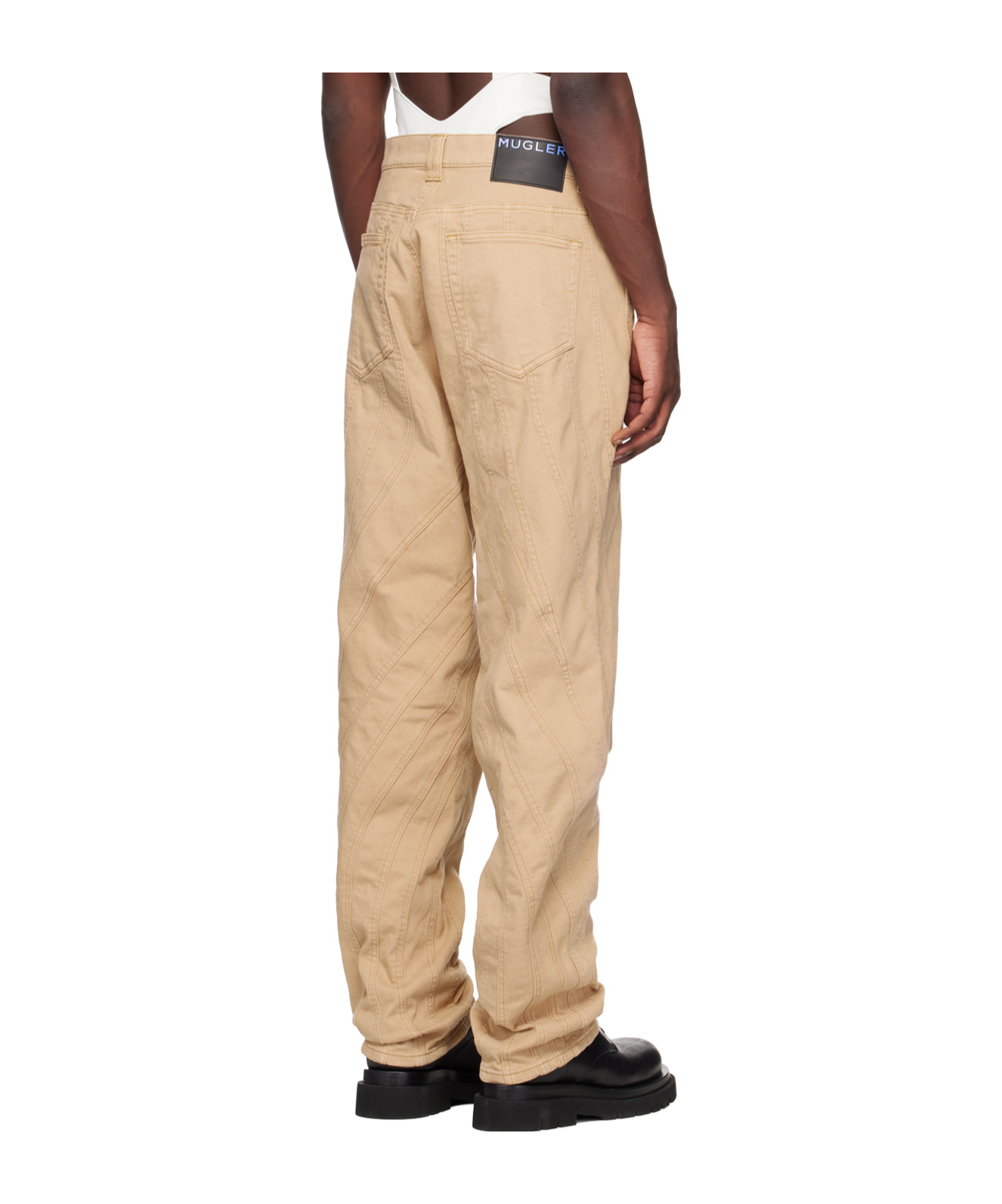 Mugler Spiral Design Jeans Pants In Brown