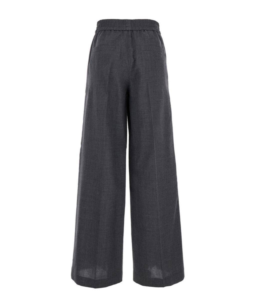 Brunello Cucinelli Women Loose Track Trousers In Virgin Wool Organza In Black