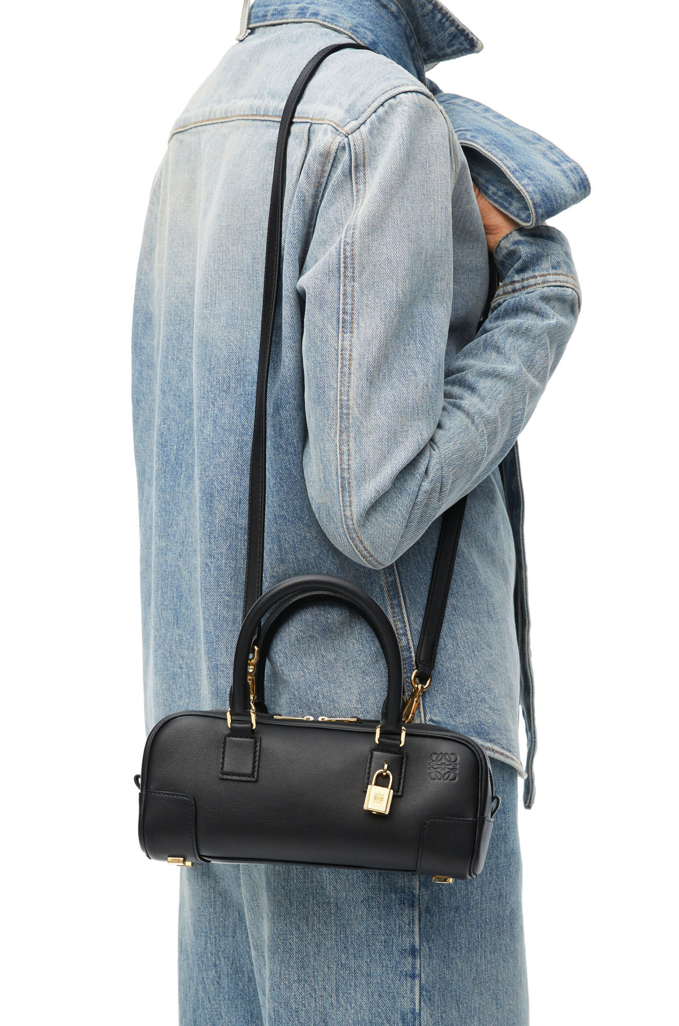 Loewe Mini Puzzle Leather Shoulder Bag In Black