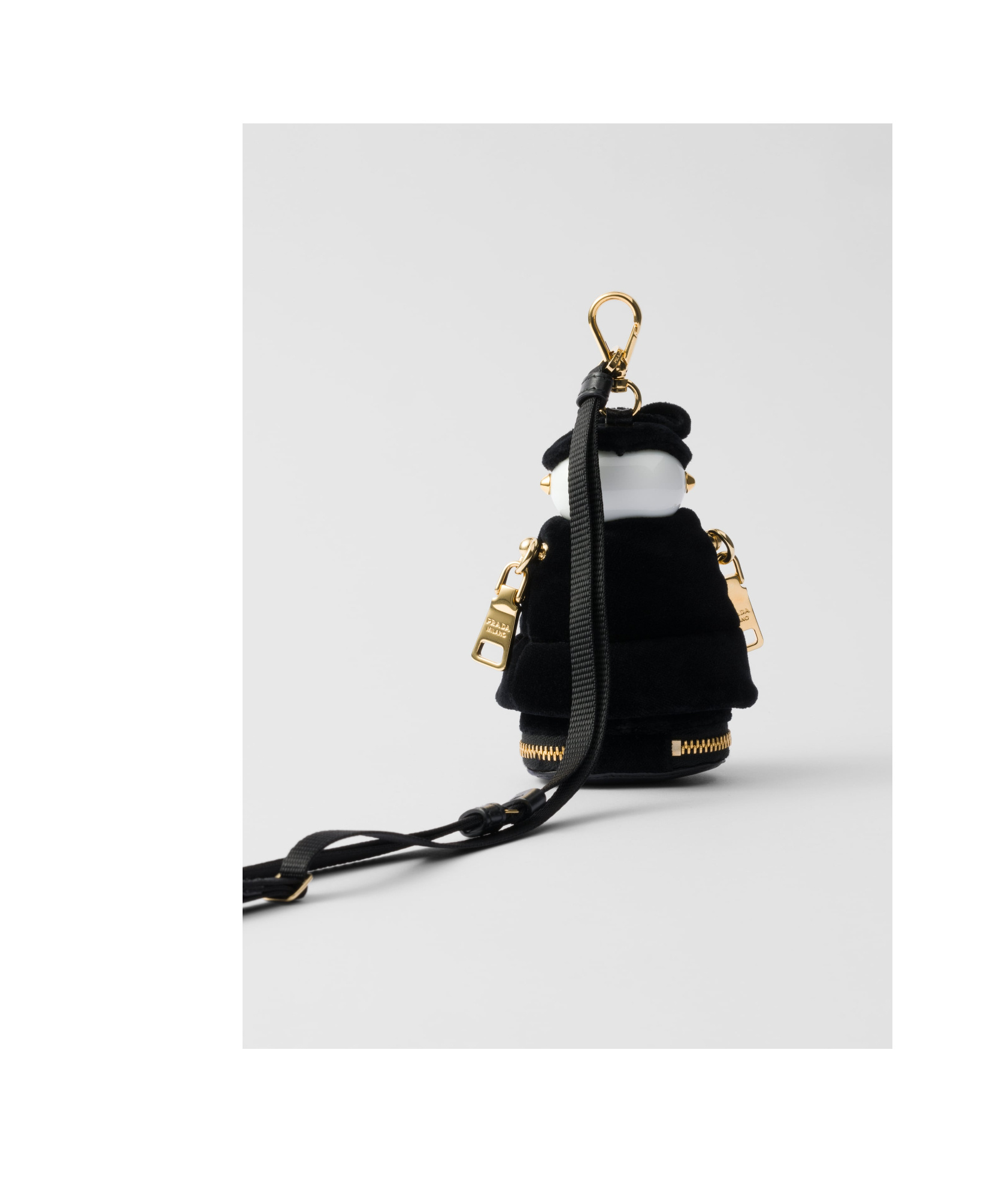 Prada Soft Robot Velvet Bag Charm With Shoulder Strap In Black