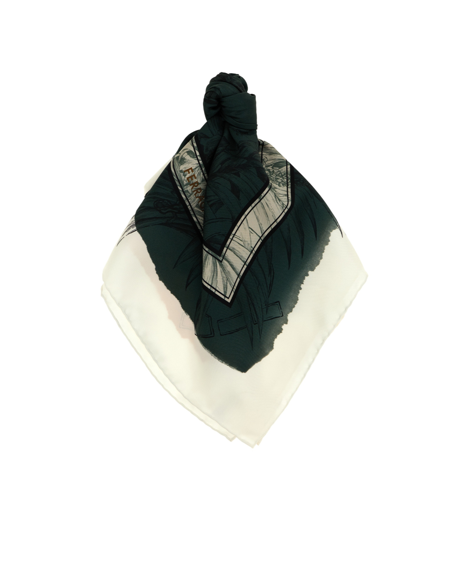 Ferragamo Lightweight Floral Print Square Scarf With Rolled Edges In Green