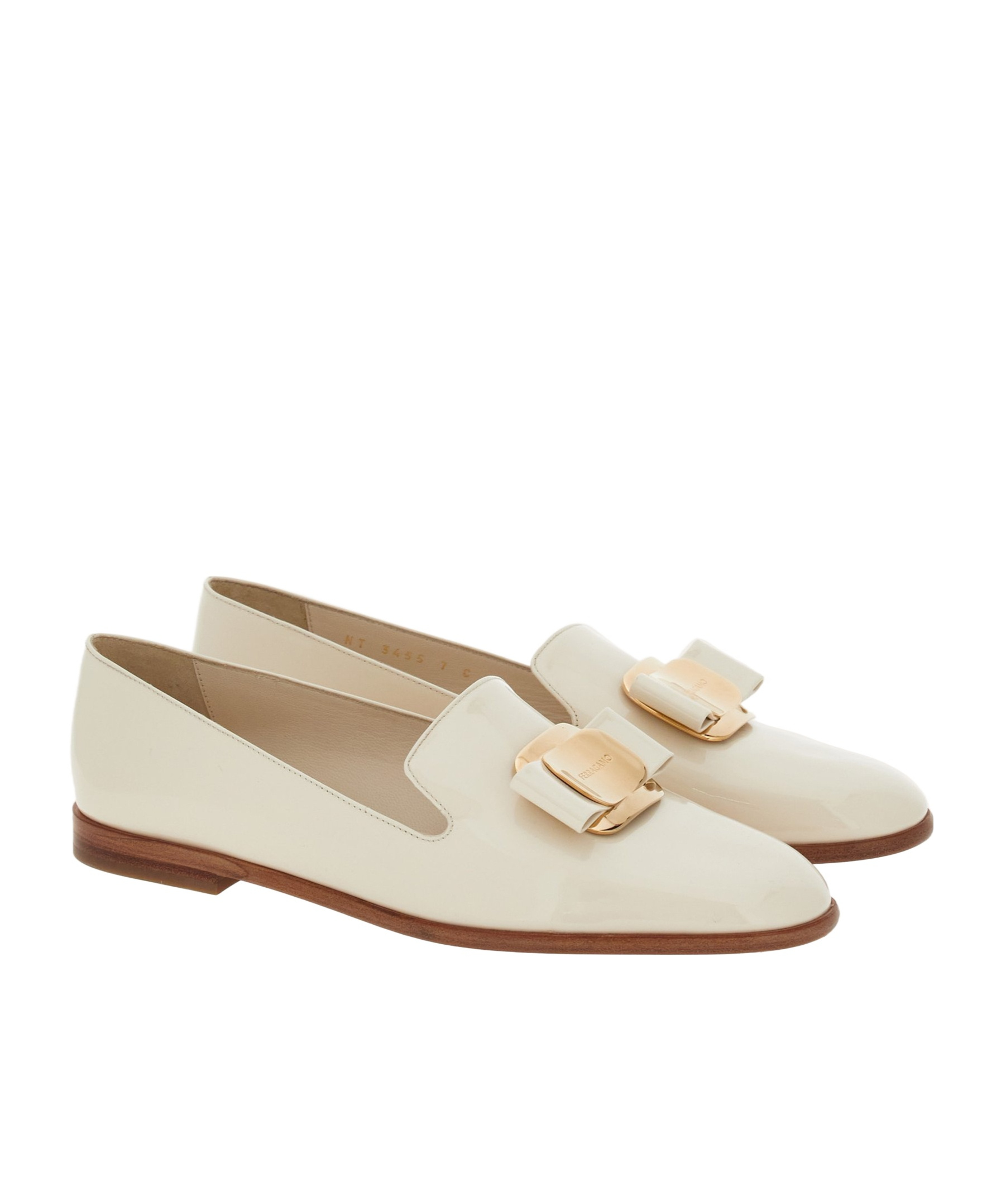Ferragamo Ivory Leather Zamira Loafers In White