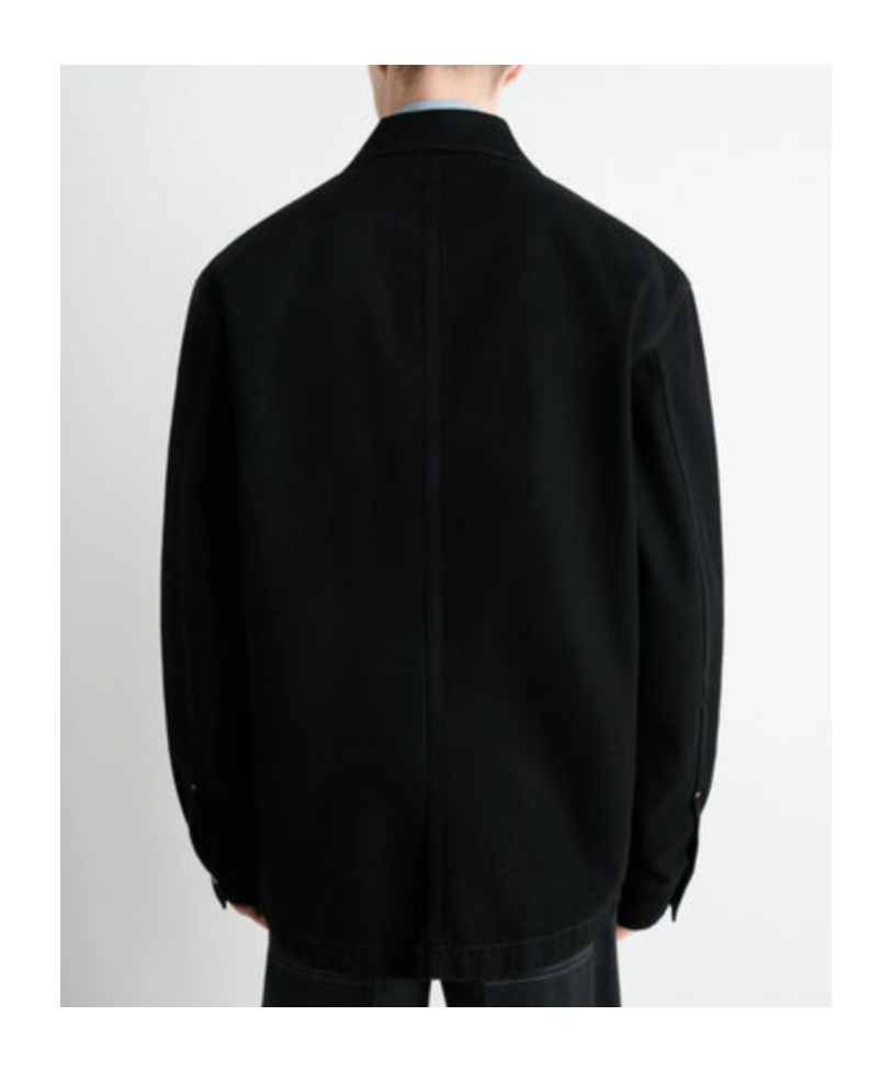 Lemaire Relaxed Fit Denim Shirt Featuring Front Pockets And Long Sleeves In Black
