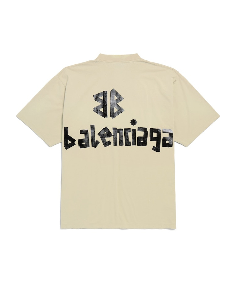 Balenciaga Men Beige Tape Type Medium Fit T-shirt In Neutral