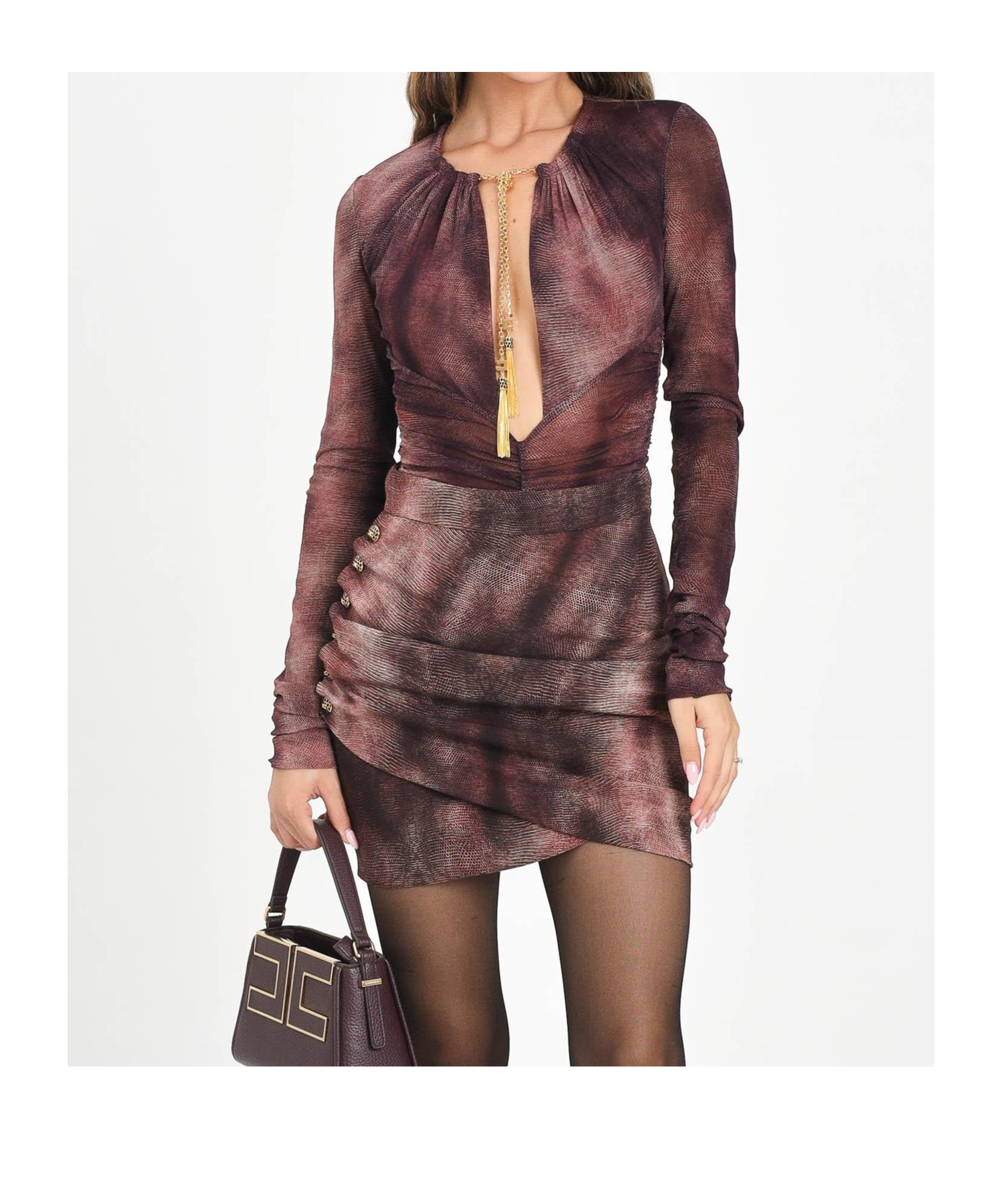 Elisabetta Franchi Long-sleeved Jumpsuit In Brown