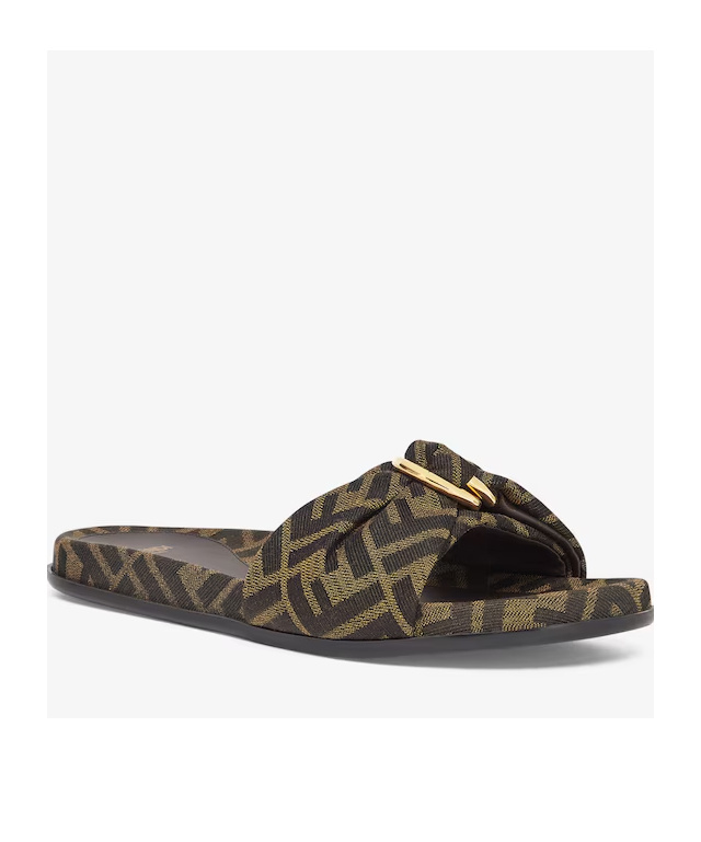 Fendi Brown Ff Jacquard Slides In Black
