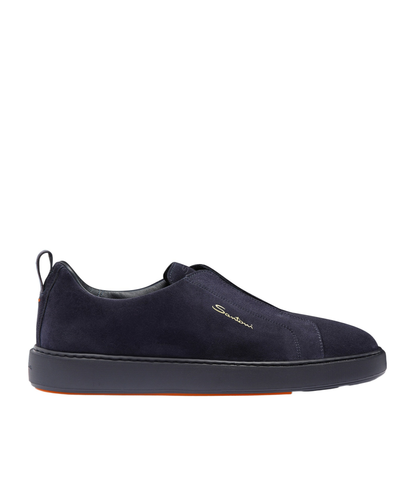Santoni Midnight Blue Calf Suede Slip-on Sneakers In Black