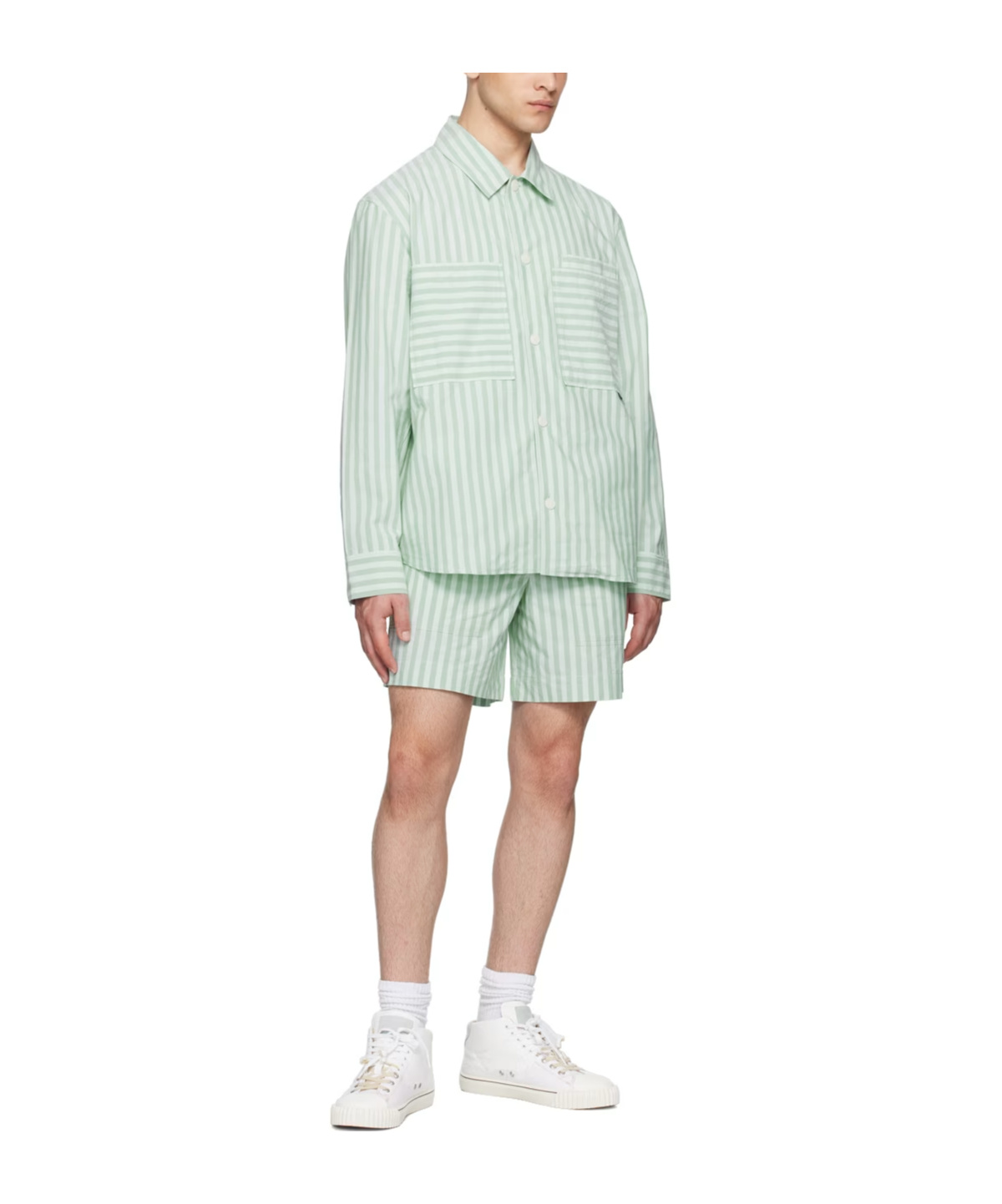 Maison Kitsuné Green Striped Shirt In White