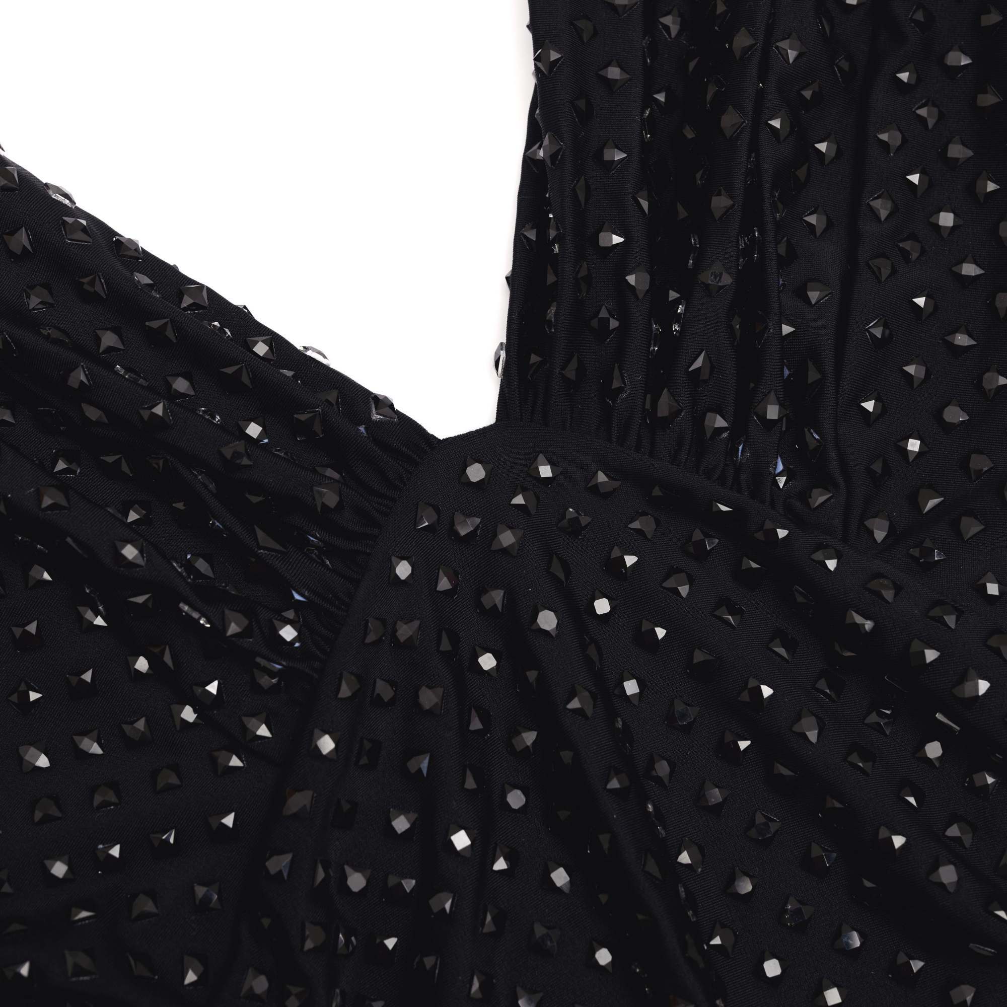 Self-portrait Miniabito In Jersey Nero Con Strass In Black