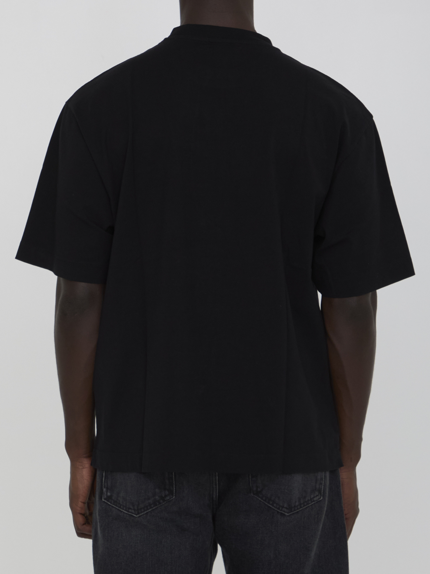 Off-white Black Oversized T-shirt With Contrasting Logo Lettering Print In Cotton Man