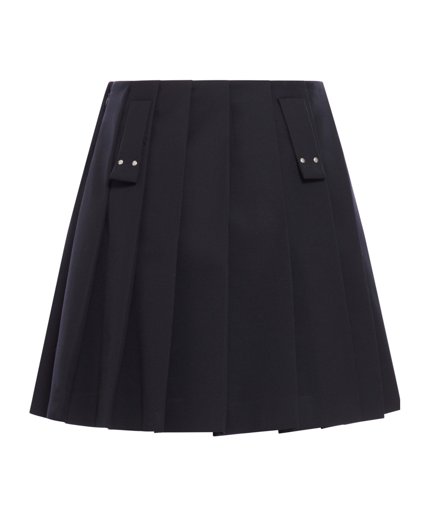 Shop Prada Pleated Gabardine Miniskirt With Metal Rings In Blue