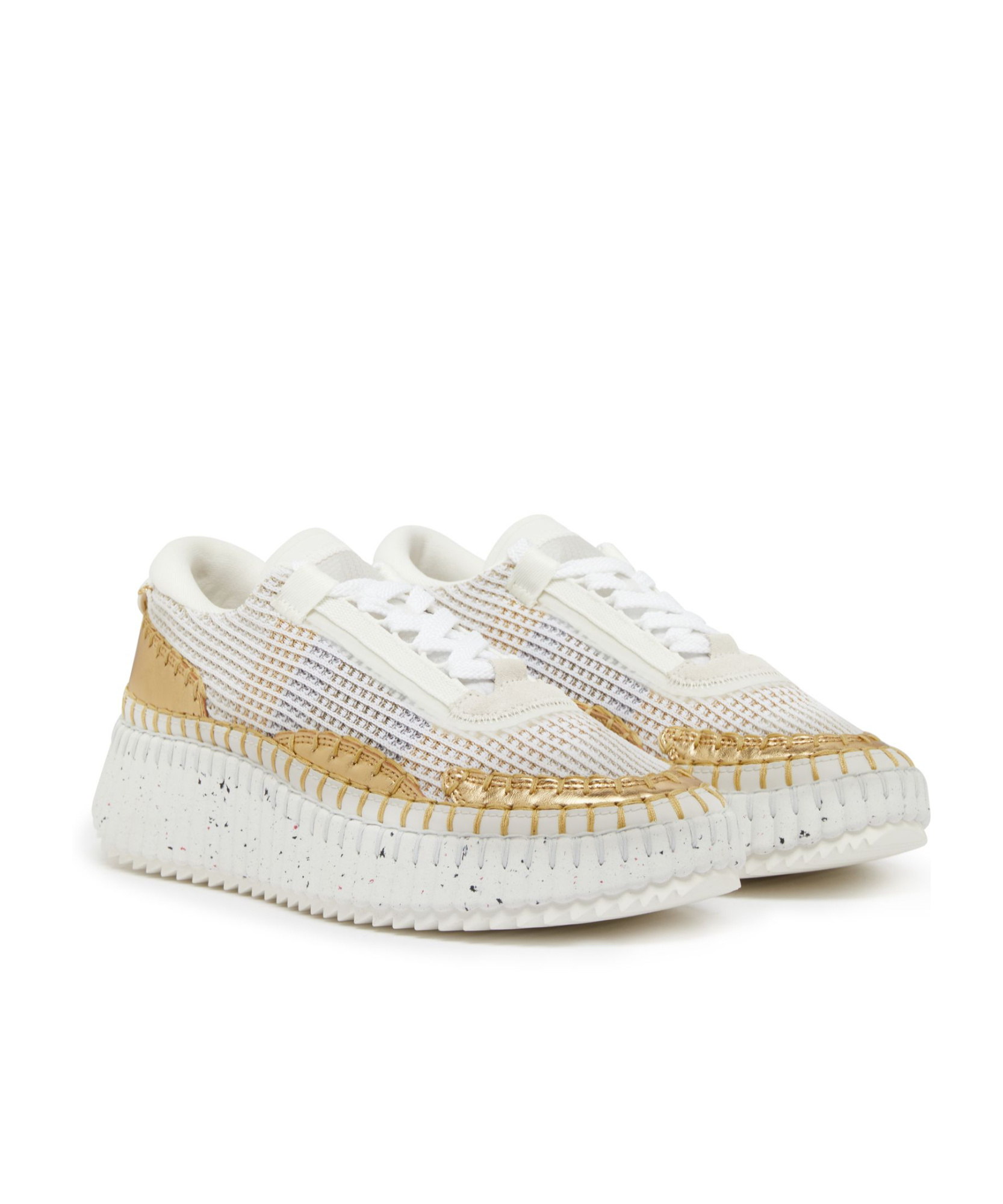 Chloé Nama Embroidered Metallic Leather And Mesh Sneakers In White