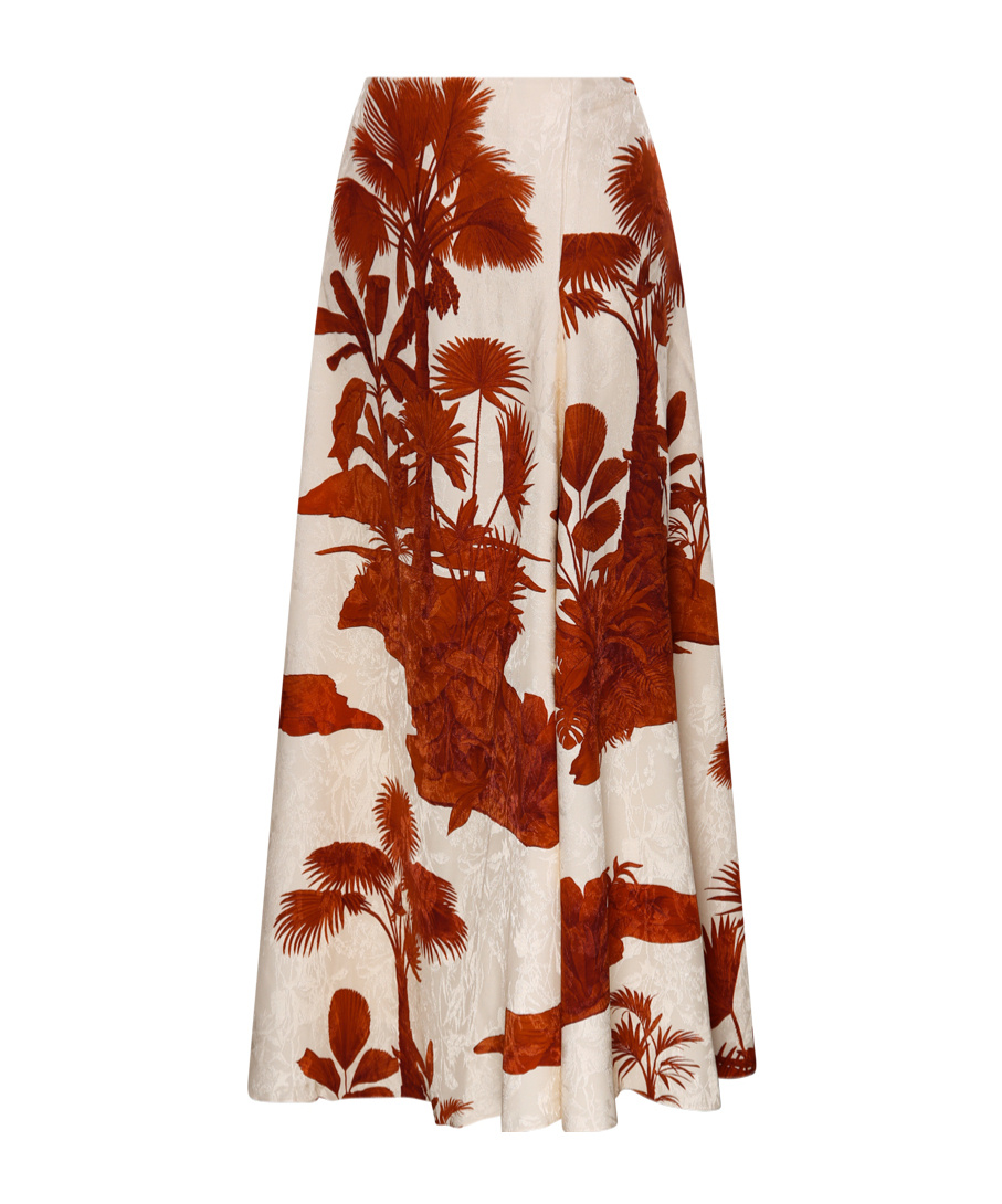 Johanna Ortiz Encanto De Isla Flared Midi Skirt In Nude