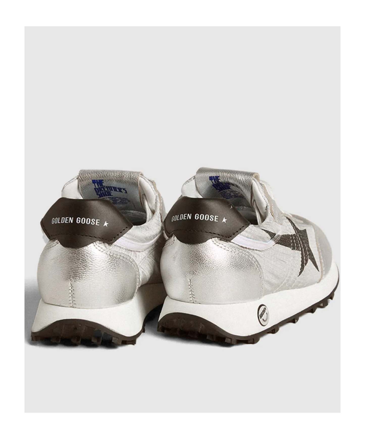 GOLDEN GOOSE MARATHON YOUNG IN SILVER NYLON WITH BLACK STAR AND LEATHER HEEL TAB