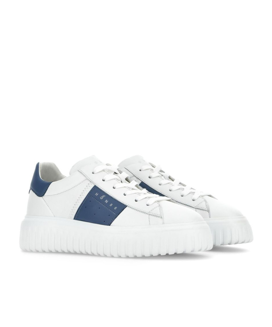 Hogan Sneakers H-stripes In White Leather With Blue Stripe In White