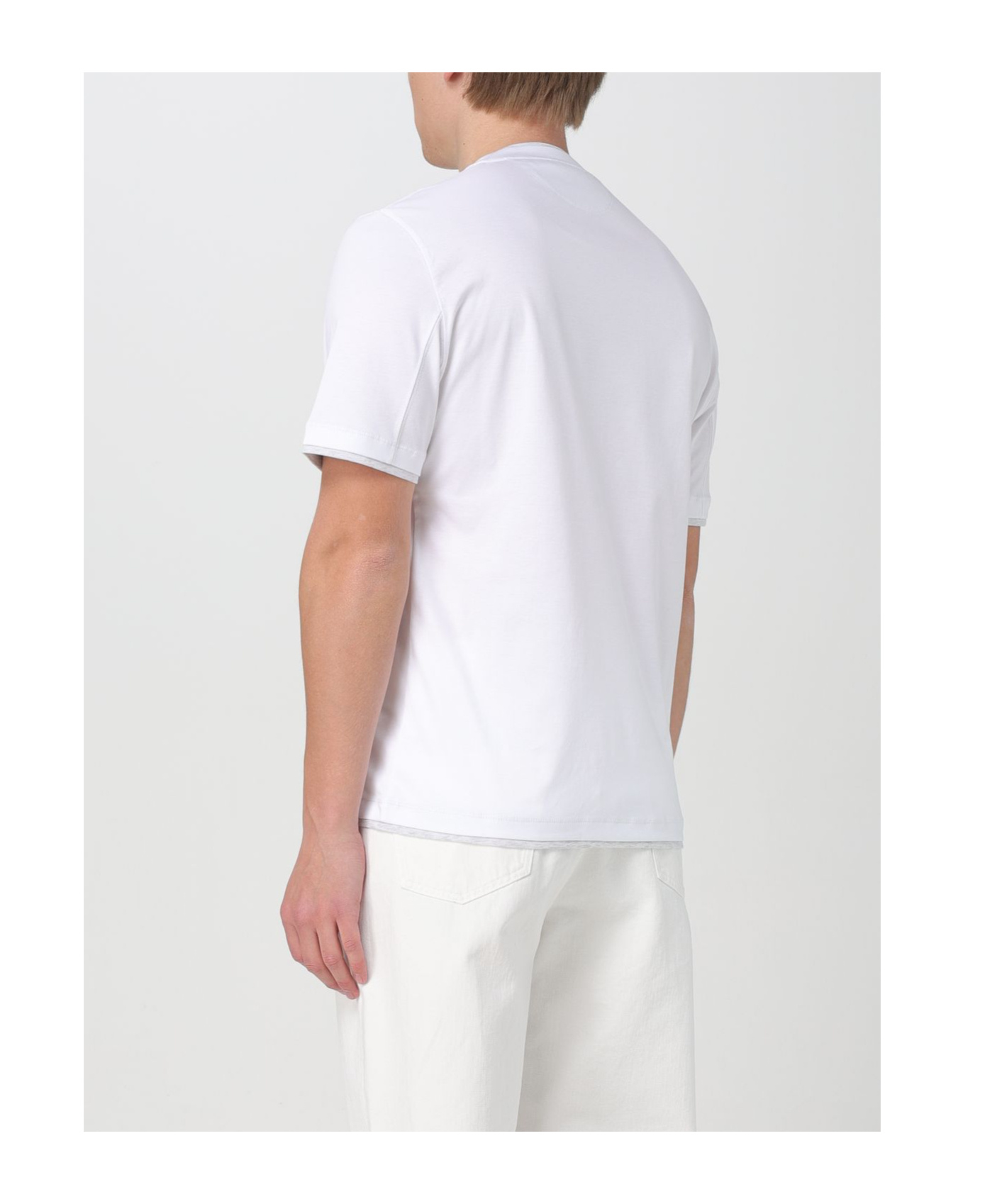 Brunello Cucinelli White Cotton Faux Layering T-shirt In White