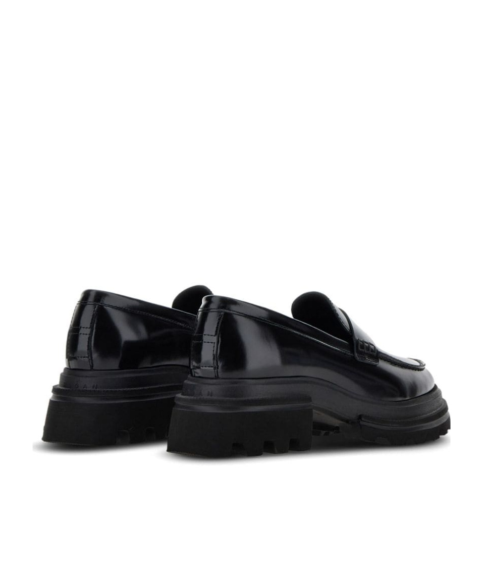 Hogan 10-storey Smooth Leather And Workwear Sole Loafers Shoes In Black