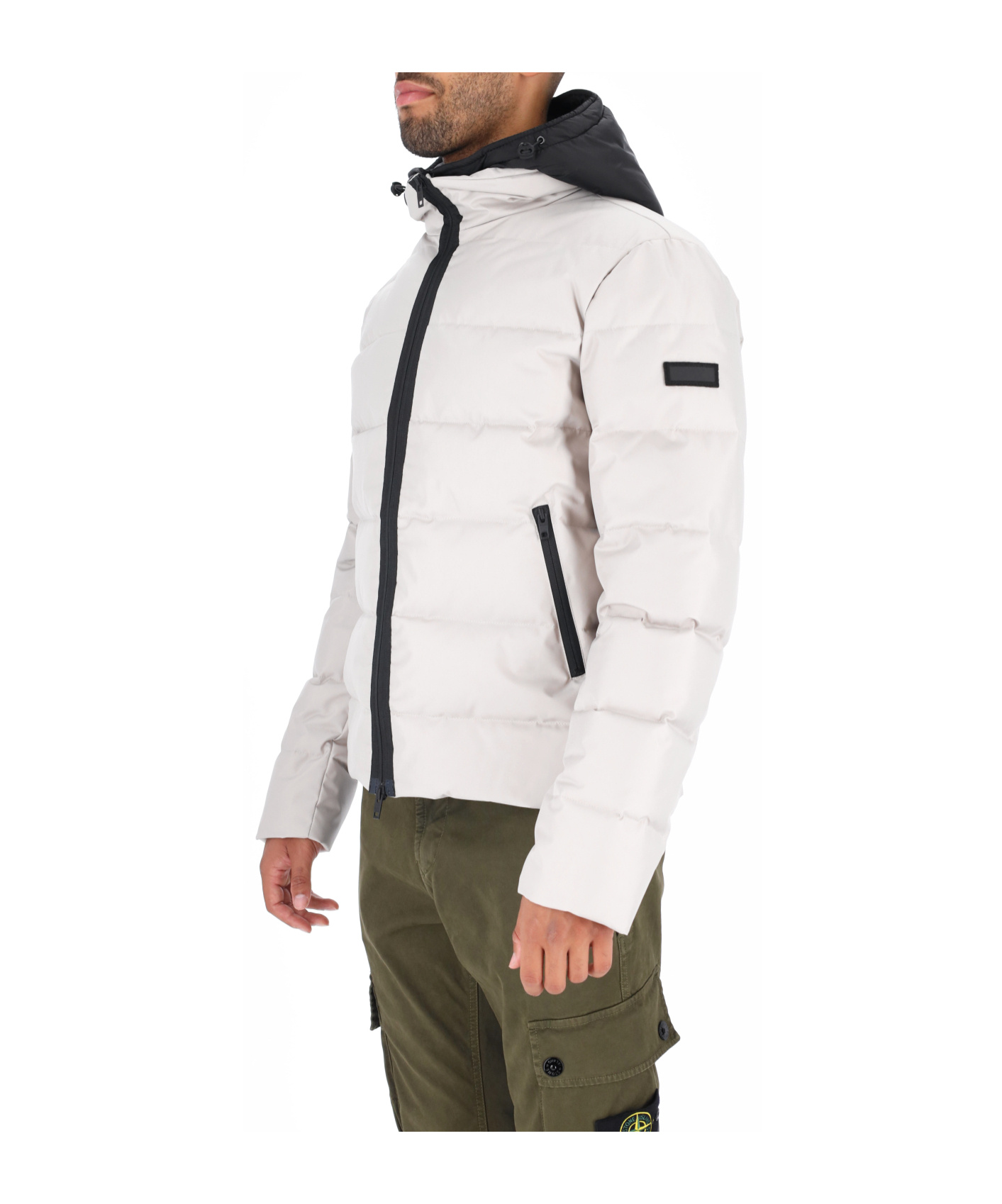 Fay Logo-patch Padded Hooded Jacket In White
