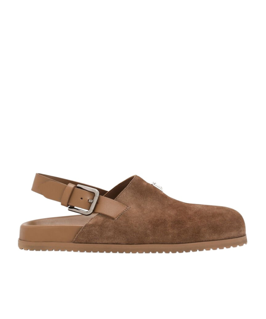 Dolce & Gabbana Logo-plaque Suede Mules In Brown