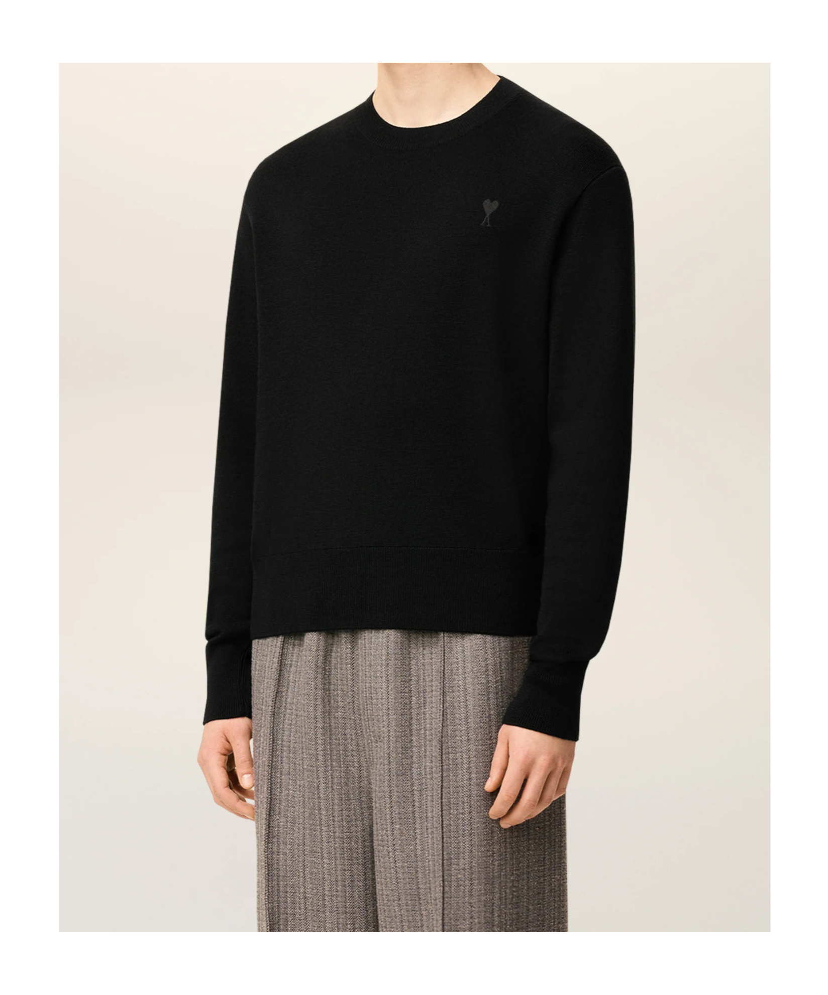 Ami Alexandre Mattiussi Black Wool Ami De Coeur Crewneck Sweater Black In Black