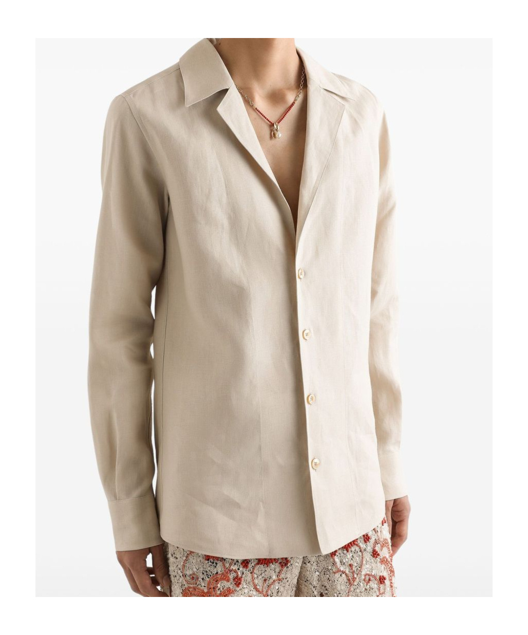Dolce & Gabbana Long Sleeve Linen Shirt In Nude