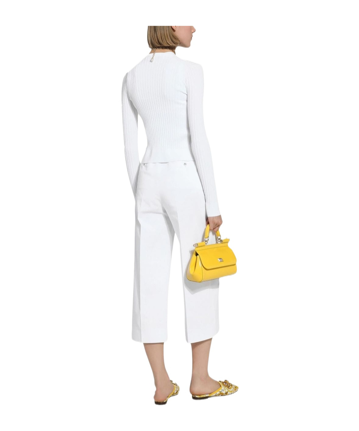 Dolce & Gabbana Ribbed Viscose Cardigan With Metal Dg Logo Pin In White