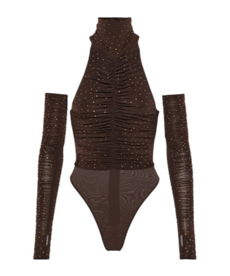 Alex Perry Arlie Embellished Halterneck Bodysuit In Brown