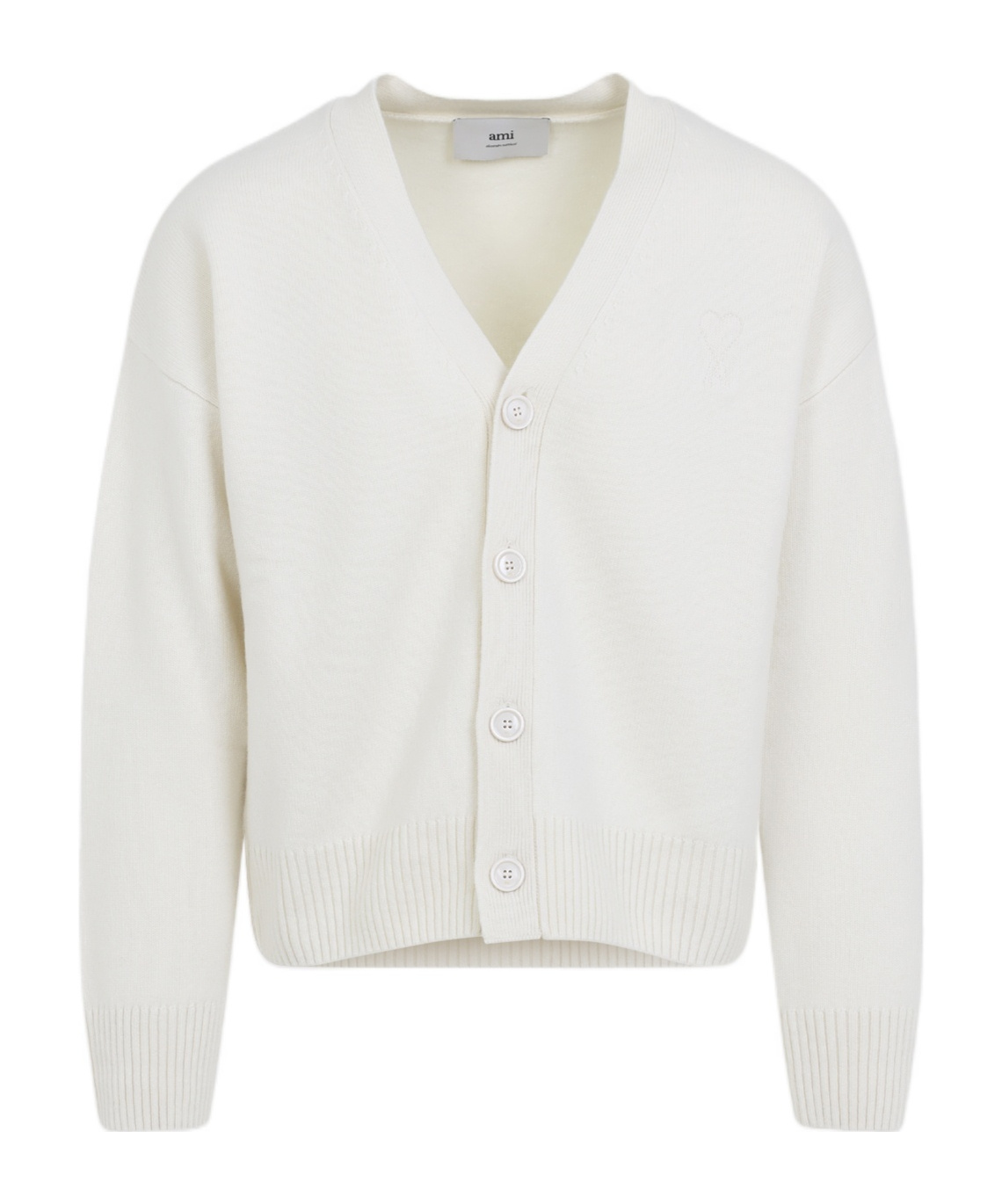 Ami Alexandre Mattiussi V-neck Cardigan With Ribbed Cuffs And Hem In White