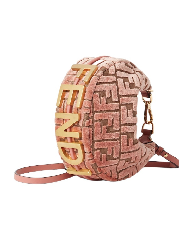 Fendi Graphy Mini Hobo Bag In Ff Jacquard Velvet In Pink