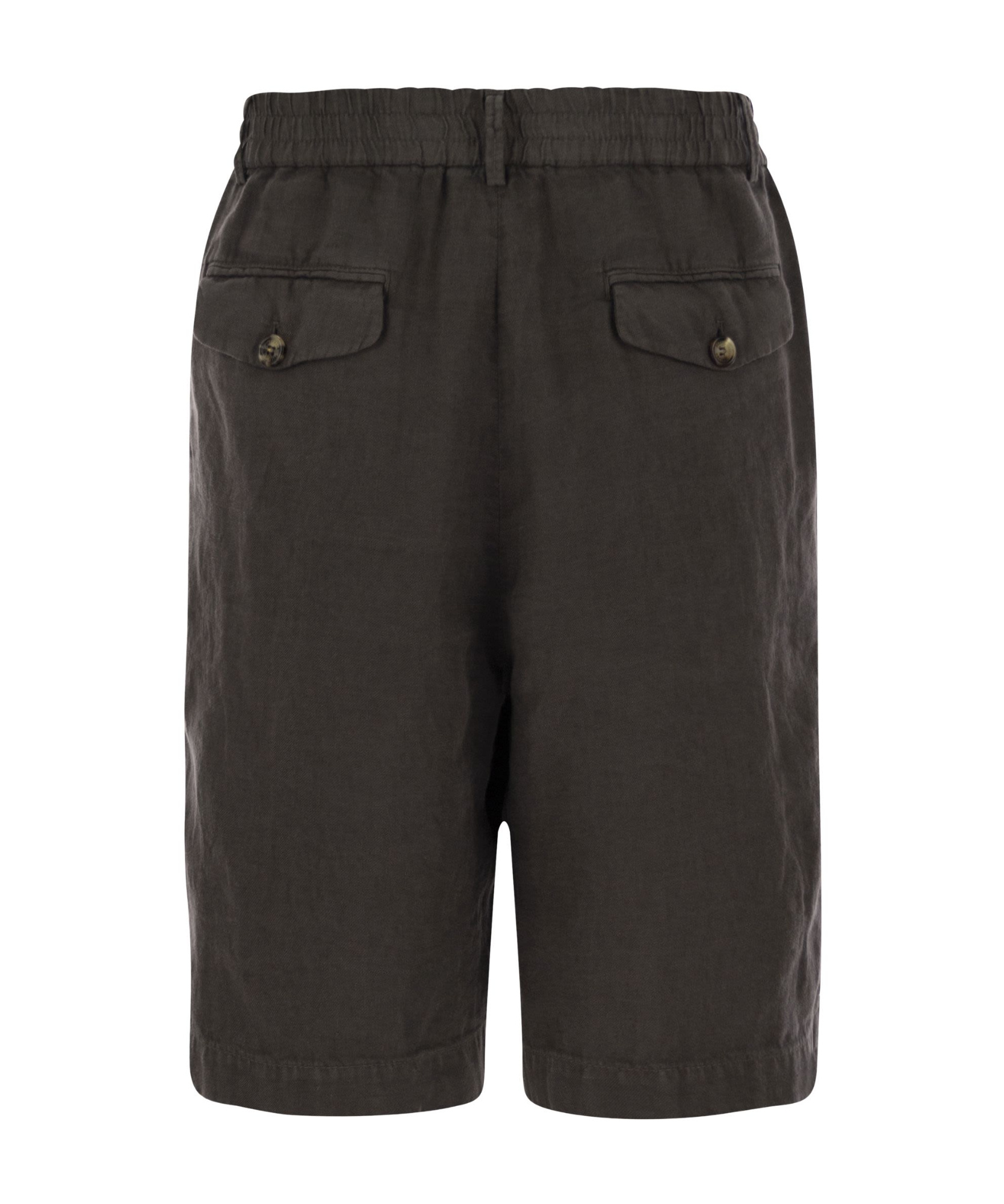 Brunello Cucinelli Bermuda Shorts In Light Délavé Linen Canvas In Black