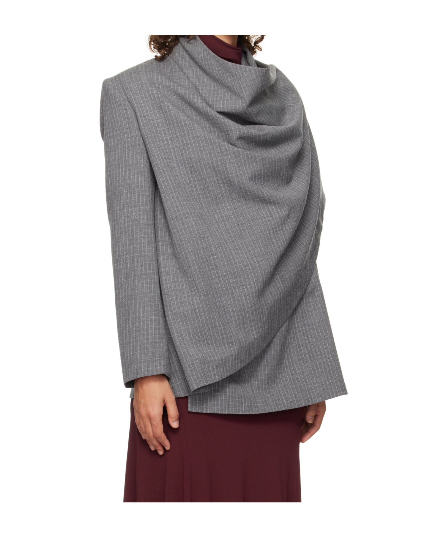 Tove Ren Pinstripe Drape Jacket In Gray
