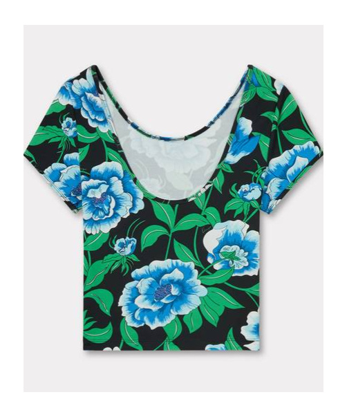 Kenzo Peonies Print Short-sleeved Top In Blue