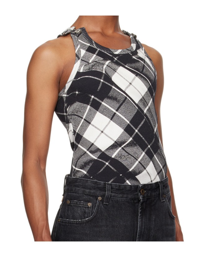 Jean Paul Gaultier The Strapped Tartan Tank Top In Black