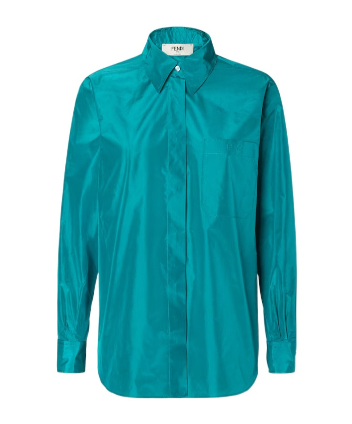 Fendi Light Blue Silk Taffeta Shirt In Blue