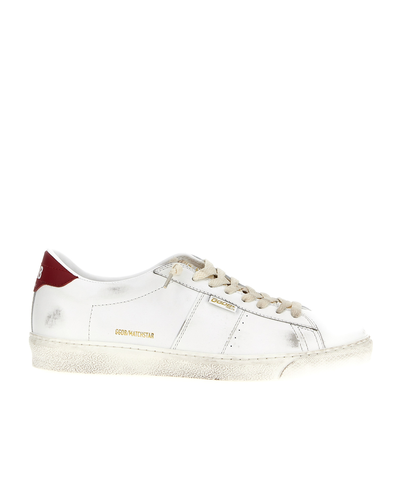 Golden Goose Matchstar Sneakers In Glossy Leather With Glossy Red Leather Heel Tab In White