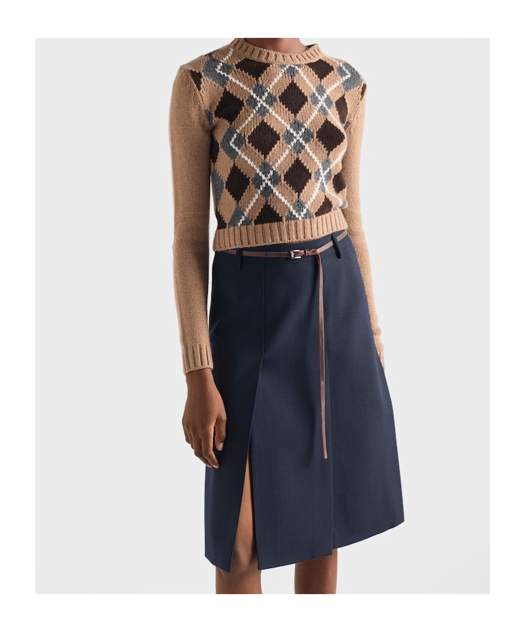 Prada Womens Brown Crewneck Jacquard-knit Cashmere Jumper In Brown