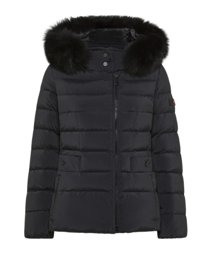 Peuterey Short Hooded Down Jacket With Fur In Black