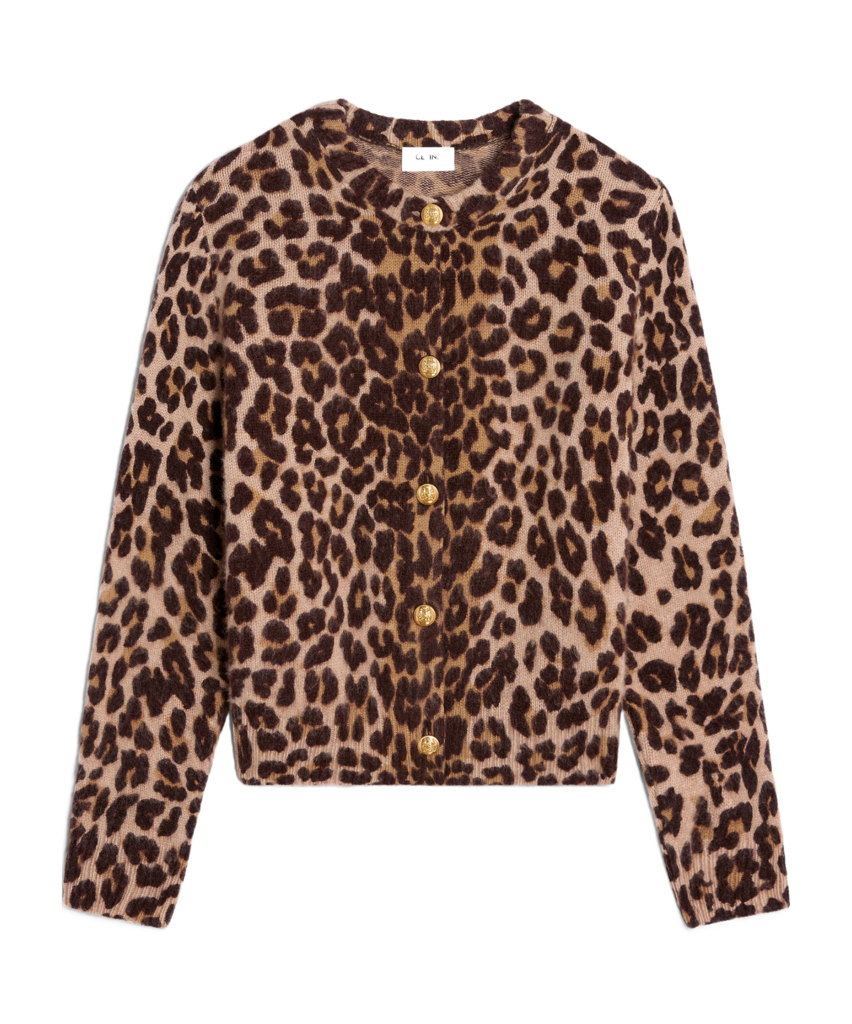 Celine Leopard Print Cashmere Cardigan In Brown