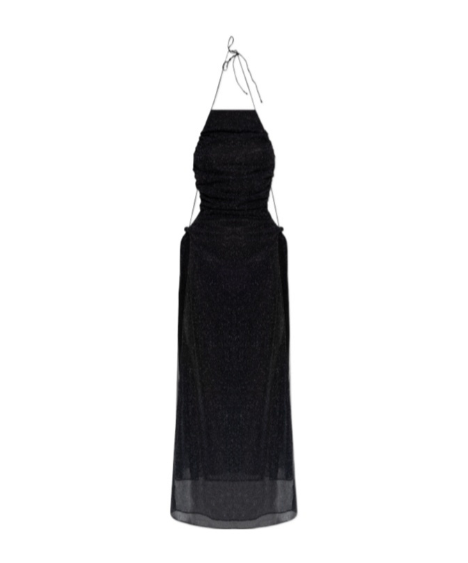Oseree Ruched Halterneck Maxi Dress In Black
