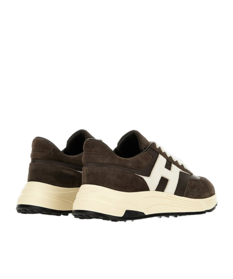 Hogan Coffee Brown Leather Sneakers With Memory Foam Insole In Black