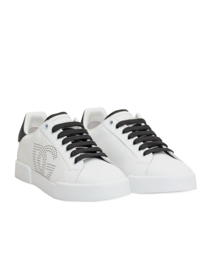 Dolce & Gabbana 'portofino Light' White Sneakers With Perforated Logo On The Side And Logo Patch On The Tongue In White