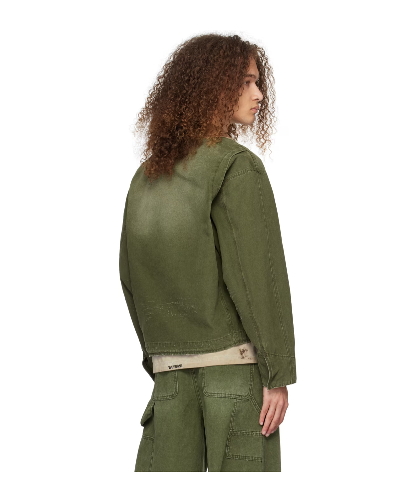 We11 Done Logo Zipper Denim Coat In Green