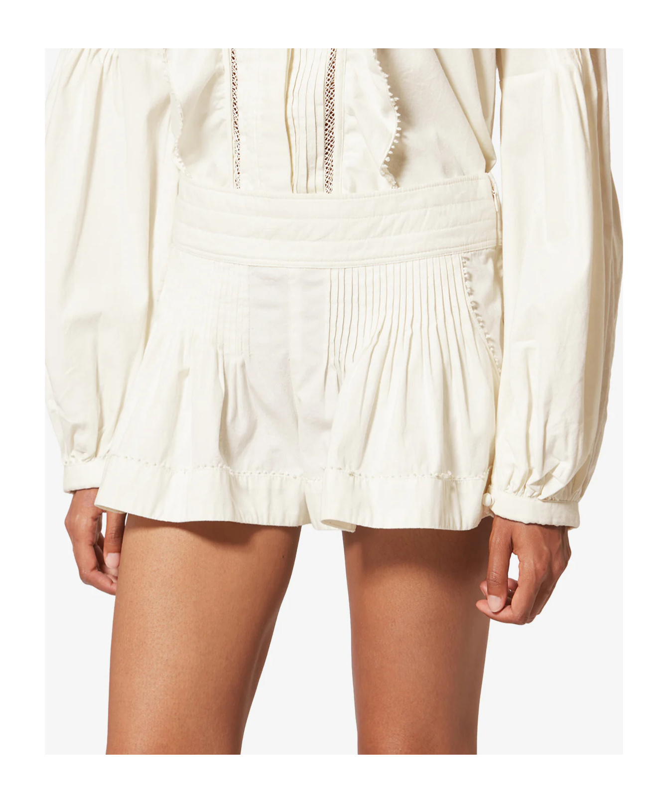 Isabel Marant Cybila Pintucked Cotton Shorts In Neutral