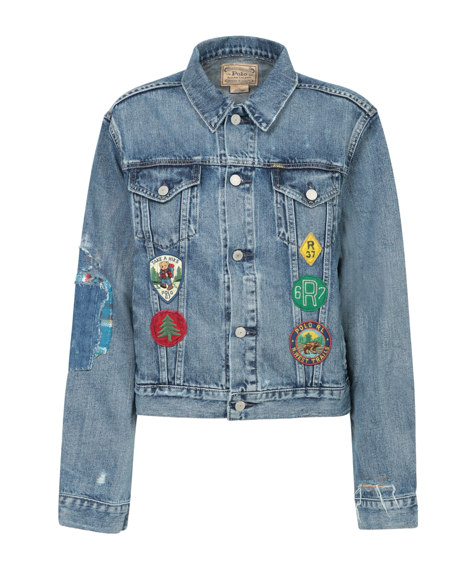 Shop Polo Ralph Lauren Patch-embroidered Denim Jacket In Gray